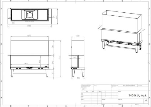140 cm U Tipi Asansörlü Şömine Haznesi ürün küçük galeri görseli