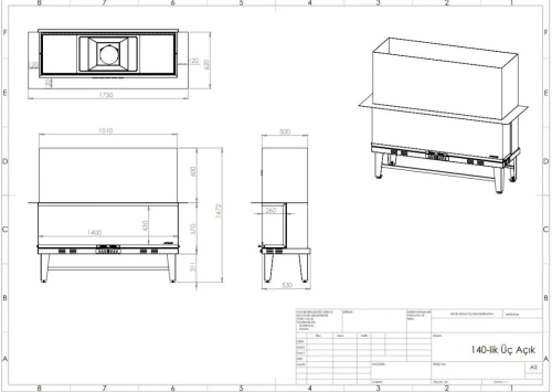 140 cm U Tipi Asansörlü Şömine Haznesi ürün küçük galeri görseli