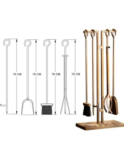 5 Li Antik Gold Patinalı Şömine-Soba Maşa Takımı AKS7228 ürün küçük galeri görseli