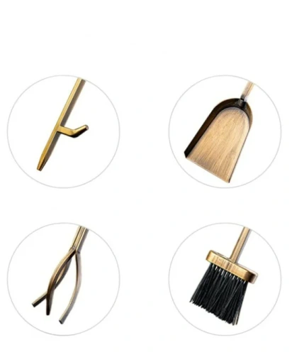 5 Li Antik Gold Patinalı Şömine-Soba Maşa Takımı AKS7228 ürün küçük galeri görseli