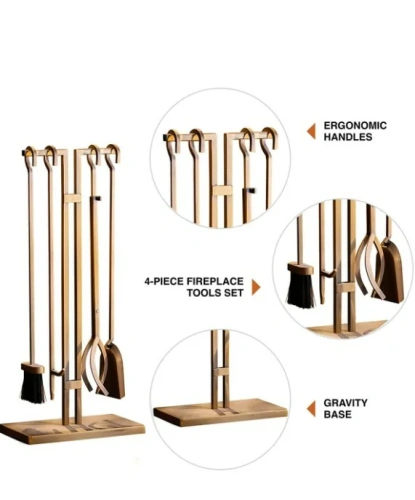 5 Li Antik Gold Patinalı Şömine-Soba Maşa Takımı AKS7228 ürün küçük galeri görseli