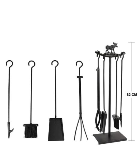 5 Li Metal Geyik Motif Kabartmalı Şömine-Soba Maşa Takımı AKS7227 ürün küçük galeri görseli