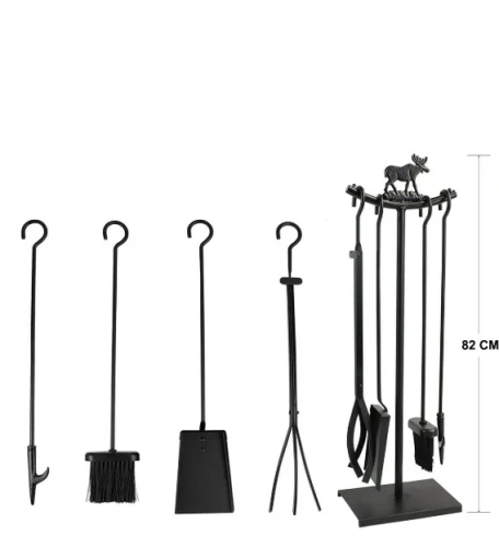 5 Li Metal Geyik Motif Kabartmalı Şömine-Soba Maşa Takımı AKS7227 ürün küçük galeri görseli
