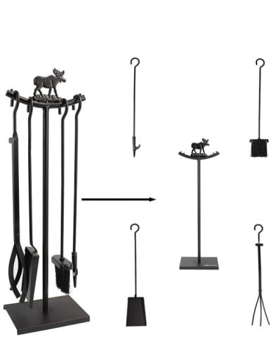 5 Li Metal Geyik Motif Kabartmalı Şömine-Soba Maşa Takımı AKS7227 ürün küçük galeri görseli