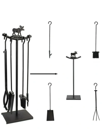 5 Li Metal Geyik Motif Kabartmalı Şömine-Soba Maşa Takımı AKS7227 ürün küçük galeri görseli
