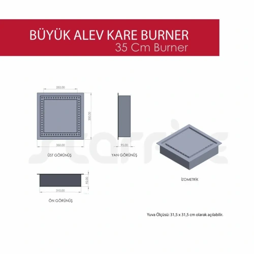 Büyük Alevli Kare Bioethanol 35 cm'lik Şömine Burner AKS2517 ürün küçük galeri görseli