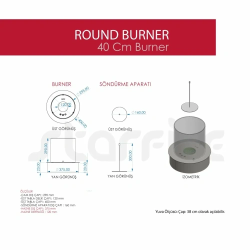 Cam Korumalı Yuvarlak Bioethanol 40 cm'lik Şömine Burner AKS2519 ürün küçük galeri görseli