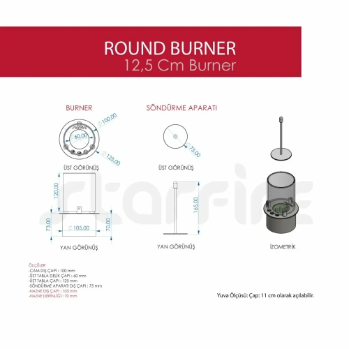 Camlı Yuvarlak 12 cm'lik Bioethanol Burner Şömine AKS2510 ürün küçük galeri görseli
