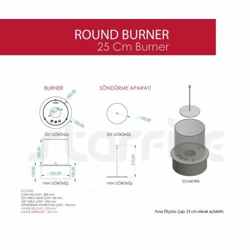 Camlı Yuvarlak Bioethanol 25 cm'lik Şömine Burner AKS2513 ürün küçük galeri görseli