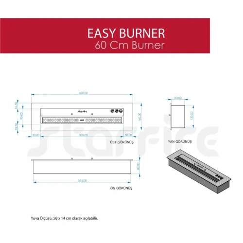 Dekoratif Easy Bioethanol 60 cm'lik Şömine Burner AKS2523 ürün küçük galeri görseli