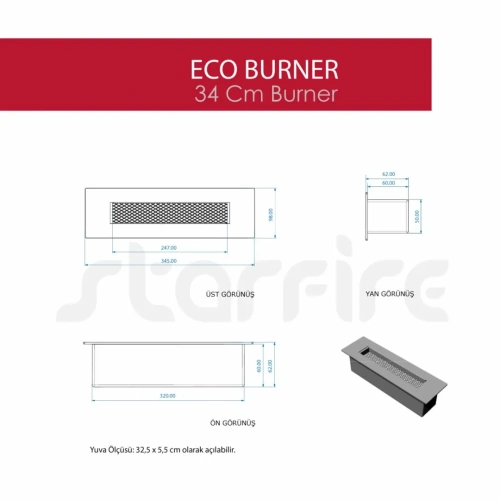 Dekoratif Eco Bioethanol 34 cm'lik Şömine Burner AKS2516 ürün küçük galeri görseli
