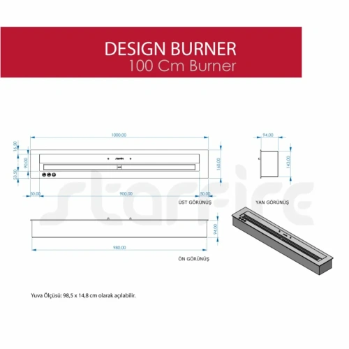 Design Bioethanol 100 cm'lik Şömine Burner AKS2527 ürün küçük galeri görseli