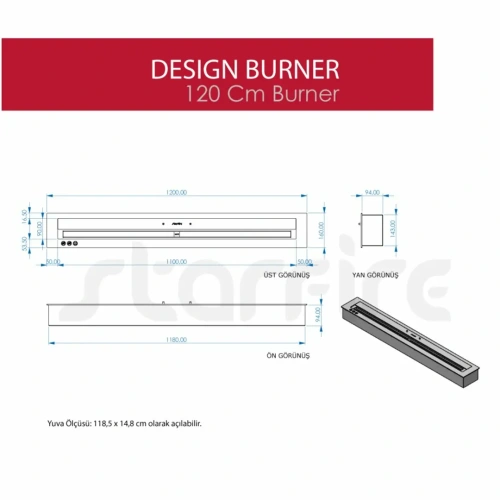Design Bioethanol 120 cm'lik Şömine Burner AKS2528 ürün küçük galeri görseli