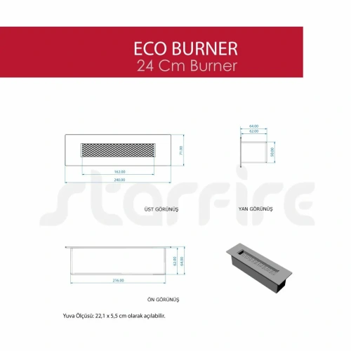 Eco Bioethanol Burner 24 cm'lik Şömine Haznesi AKS2512 ürün küçük galeri görseli