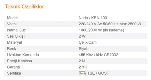 Elektrikli Şömine NADA KRN 100 ürün küçük galeri görseli