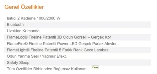 Elektrikli Şömine NADA KRN 130 ürün küçük galeri görseli