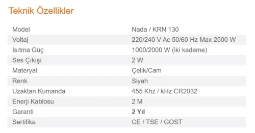 Elektrikli Şömine NADA KRN 130 ürün küçük galeri görseli