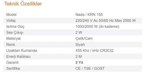 Elektrikli Şömine NADA KRN 155 ürün küçük galeri görseli