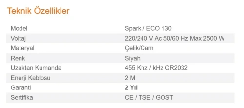 Elektrikli Şömine SPARK ECO 130 ürün küçük galeri görseli