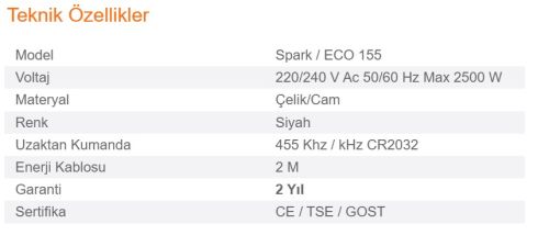 Elektrikli Şömine SPARK ECO 155 ürün küçük galeri görseli