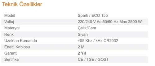 Elektrikli Şömine SPARK ECO 155 ürün küçük galeri görseli