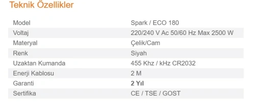 Elektrikli Şömine SPARK ECO 180 ürün küçük galeri görseli