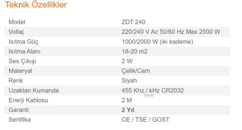 Elektrikli Şömine ZDT PAO 240 ürün küçük galeri görseli