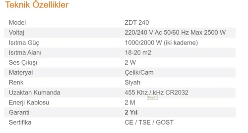 Elektrikli Şömine ZDT PAO 240 ürün küçük galeri görseli