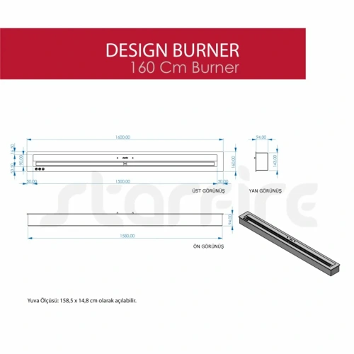 Geniş Alanlar İçin Design Bioethanol 160 cm'lik Burner AKS2531 ürün küçük galeri görseli