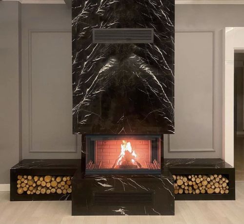 Granit Kaplama Odunlu U Tipi Şömine Modelleri AKS0232 ürün küçük galeri görseli