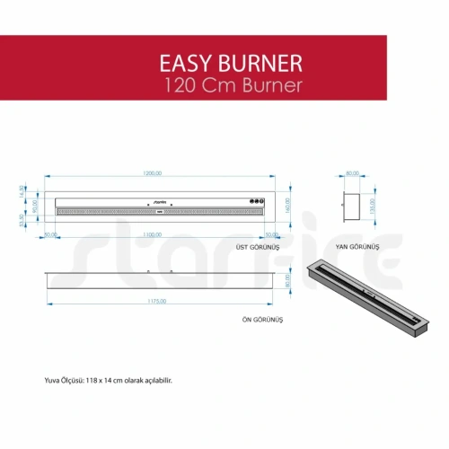 Modern Easy Bioethanol 120 cm'lik Şömine Burner AKS2529 ürün küçük galeri görseli