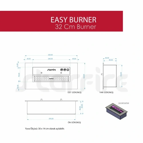 Modern Easy Bioethanol 32 cm'lik Şömine Burner AKS2515 ürün küçük galeri görseli