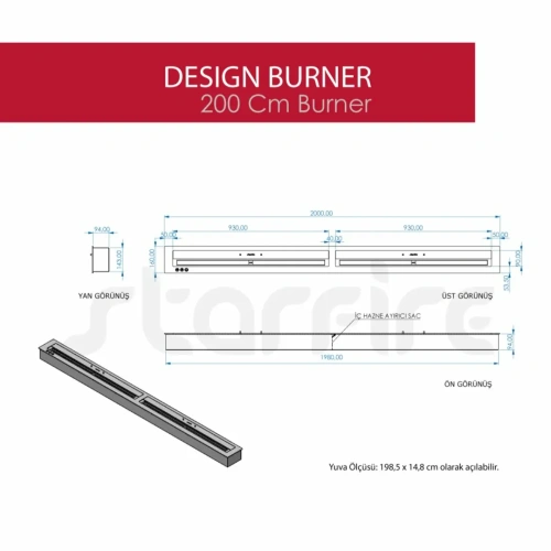 Modern Şömineler İçin Design Bioethanol 200 cm'lik Burner AKS2532 ürün küçük galeri görseli