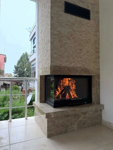 Rustik L Tipi Köşe Şömine Modeli AKS2030 ürün küçük galeri görseli
