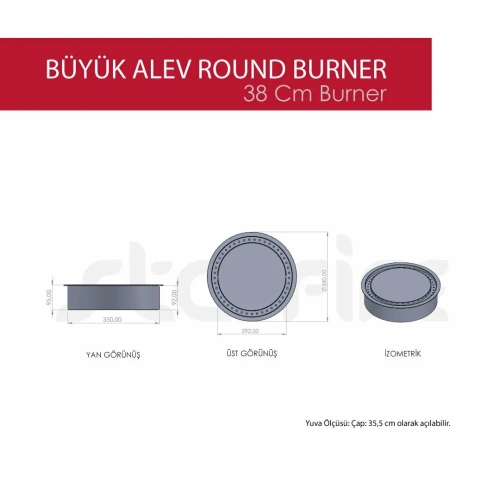 Yuvarlak Büyük Alev Bioethanol 38 cm'lik Şömine Burner AKS2518 ürün küçük galeri görseli