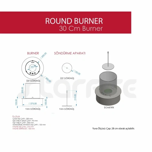 Yuvarlak Camlı Bioethanol 30 cm'lik Şömine Burner AKS2514 ürün küçük galeri görseli